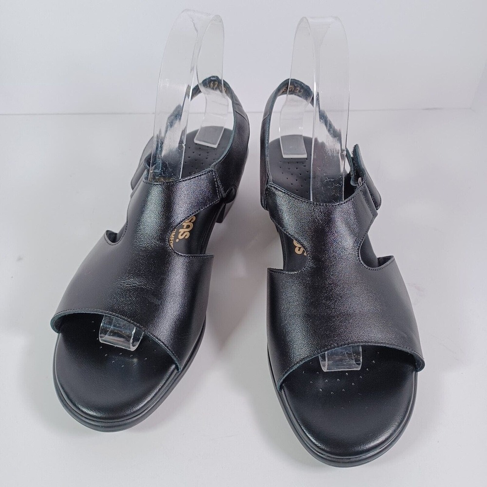 SAS Womens 9M SUNTIMER Slingback Black Leather Block Heel Tripad Comfort Sandal